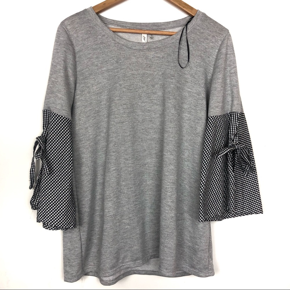 Ny Collection Light Gray Pullover Top Gingham Lg - image 1